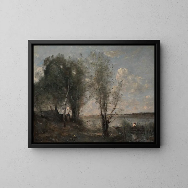 Łódka naśród trzcin - Jean-Baptiste-Camille Corot — oprawiony obraz na ścianie