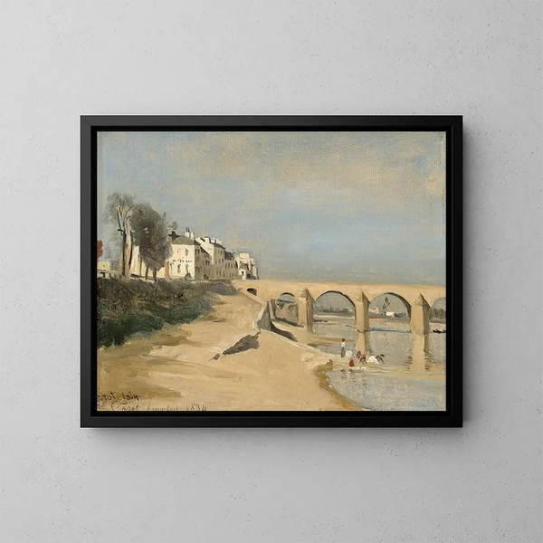 Most nad rzeką Saône w Mâcon - Jean-Baptiste-Camille Corot — oprawiony obraz na ścianie