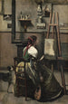 Atelier de Corot Kobieta siedząca przed sztalugą z mandoliną w ręku - Jean-Baptiste-Camille Corot — widok dzieła