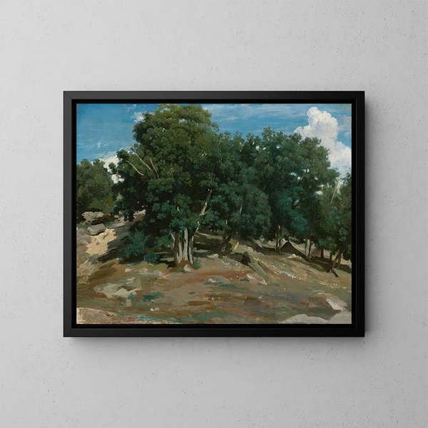 Dęby Fontainebleau w BasBrau - Jean-Baptiste-Camille Corot — oprawiony obraz na ścianie