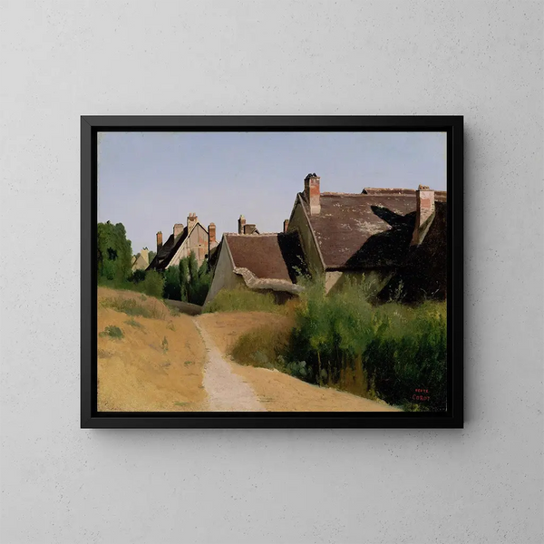Domy w okolicach Orleanu - Jean-Baptiste-Camille Corot — oprawiony obraz na ścianie