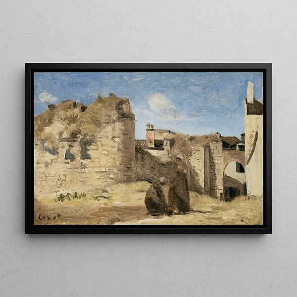 La Rochelle, zakątek dziedzińca komandorii - Jean-Baptiste-Camille Corot — oprawiony obraz na ścianie
