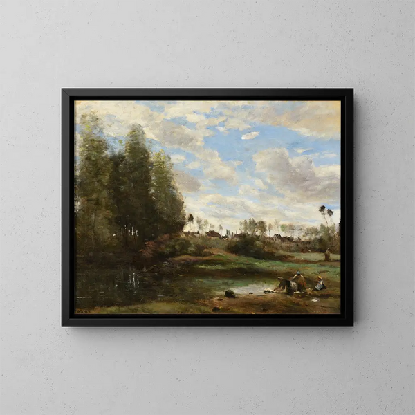 Laveuses au bord de l'eau - Jean-Baptiste-Camille Corot — oprawiony obraz na ścianie