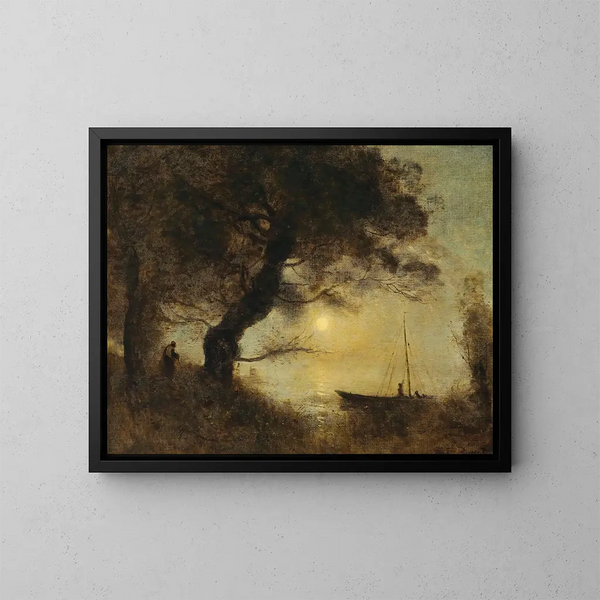 Łódka w świetle księżyca - Jean-Baptiste-Camille Corot — oprawiony obraz na ścianie