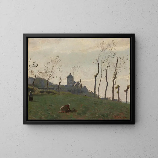 Le Tréport, port i kościół - Jean-Baptiste-Camille Corot — oprawiony obraz na ścianie