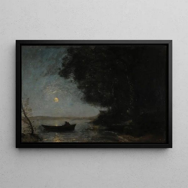 Jezioro, efekt nocny - Jean-Baptiste-Camille Corot — oprawiony obraz na ścianie