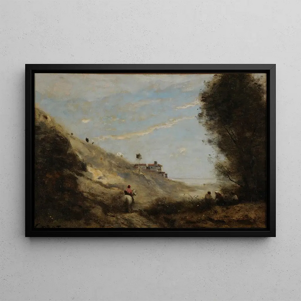 Le vallon au cavalier - Jean-Baptiste-Camille Corot — oprawiony obraz na ścianie