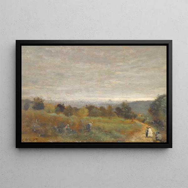 Wzgórza Sèvres, Paryż w tle - Jean-Baptiste-Camille Corot — oprawiony obraz na ścianie