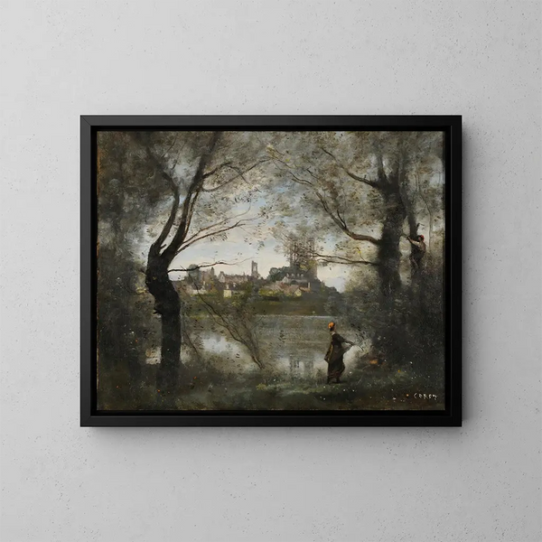 Mantes o zmierzchu - Jean-Baptiste-Camille Corot — oprawiony obraz na ścianie