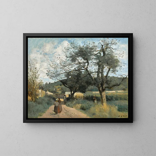 Marcoussis, droga przez pola - Jean-Baptiste-Camille Corot — oprawiony obraz na ścianie