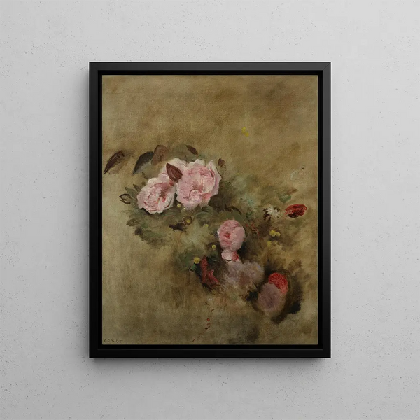 Martwa natura z bukietem kwiatów - Jean-Baptiste-Camille Corot — oprawiony obraz na ścianie