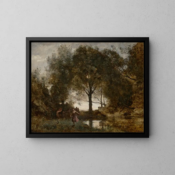 Nimfy i fauny - Jean-Baptiste-Camille Corot — oprawiony obraz na ścianie