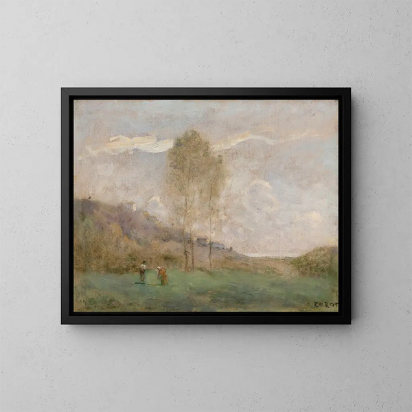 pejzażu jesiennego w pobliżu wybrzeża z dwoma postaciami - Jean-Baptiste-Camille Corot — oprawiony obraz na ścianie
