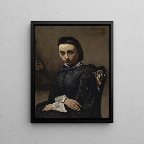 Portret młodej kobiety - Jean-Baptiste-Camille Corot — oprawiony obraz na ścianie