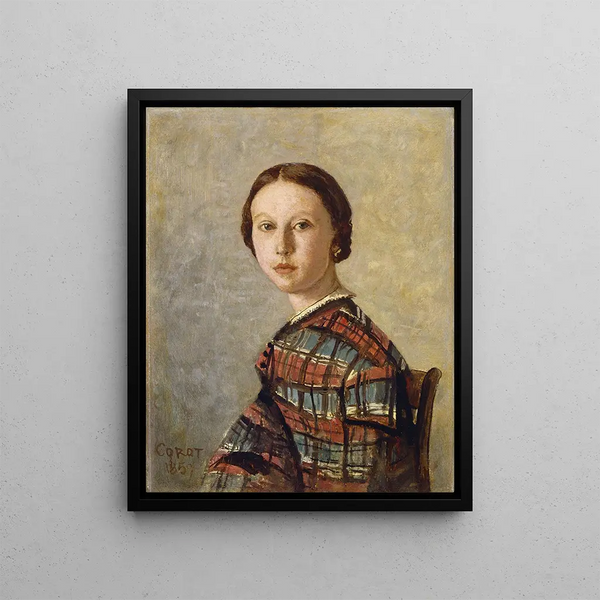 Portret młodej dziewczyny - Jean-Baptiste-Camille Corot — oprawiony obraz na ścianie