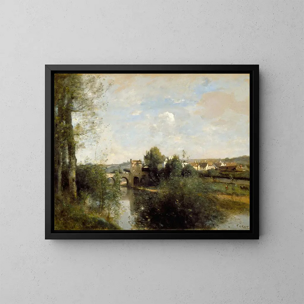 Sekwana i stary most w Limay - Jean-Baptiste-Camille Corot — oprawiony obraz na ścianie