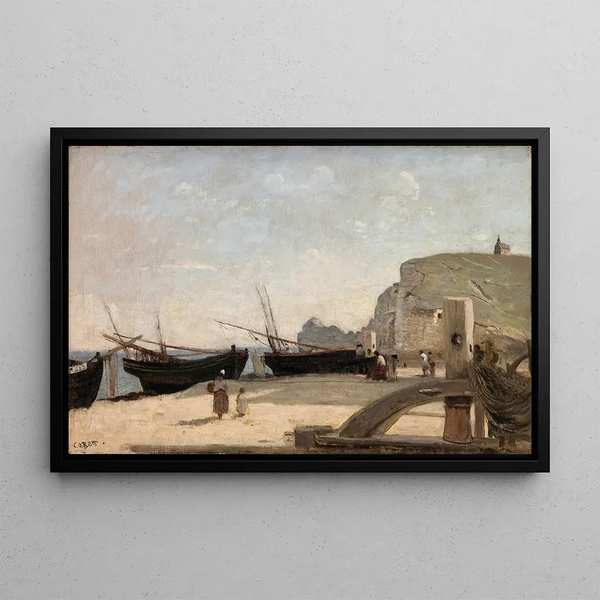 Plaża w Étretat - Jean-Baptiste-Camille Corot — oprawiony obraz na ścianie