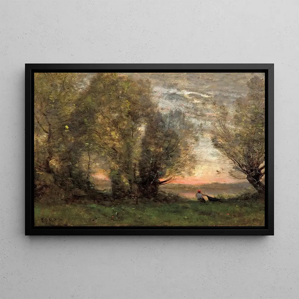 Rybak, efekt wieczoru - Jean-Baptiste-Camille Corot — oprawiony obraz na ścianie