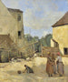 Trzy wieśniaczki rozmawiające na podwórku wiejskim - Jean-Baptiste-Camille Corot — widok dzieła