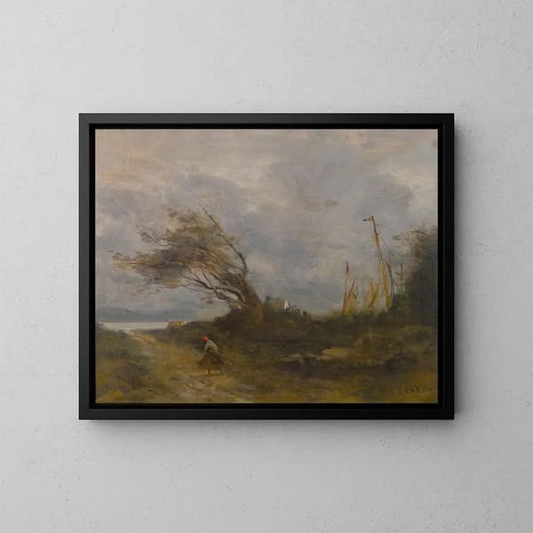 Podmuch wiatru nad brzegiem morza - Jean-Baptiste-Camille Corot — oprawiony obraz na ścianie