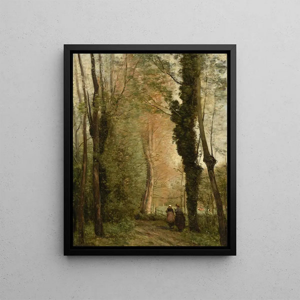 Ścieżka pod drzewami na wiosnę - Jean-Baptiste-Camille Corot — oprawiony obraz na ścianie