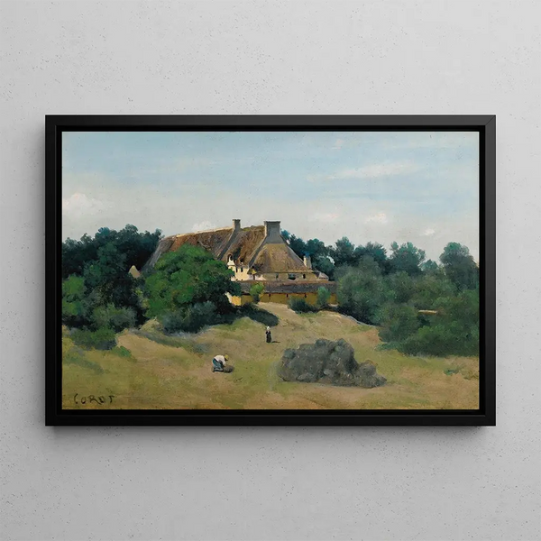 Wiejska farma w Saint-Martin-du-Bon-Fossé niedaleko Saint-Lô - Jean-Baptiste-Camille Corot — oprawiony obraz na ścianie