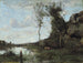 Wieśniaczka i jej krowa, staw z widokiem na wioskę - Jean-Baptiste-Camille Corot — widok dzieła