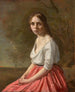Młoda kobieta w różowej spódnicy - Jean-Baptiste-Camille Corot — widok dzieła