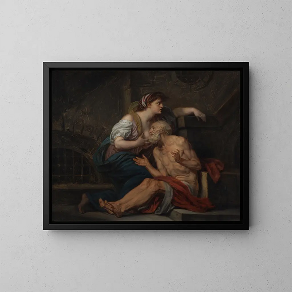 Cimon et Pero, la charité romaine - Jean-Baptiste Greuze — oprawiony obraz na ścianie