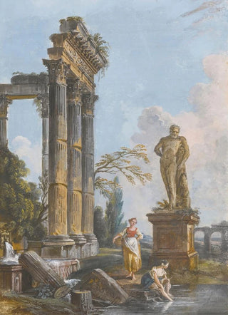 JeanBaptiste Lallemand - A View Of A Ruined Temple With Washerwomen.webp