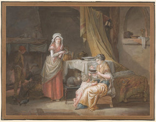JeanBaptiste Mallet - Domestic Interior with a Young Woman and a Wet Nurse Feeding a Child.webp
