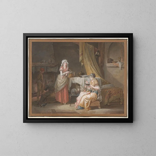 JeanBaptiste Mallet - Domestic Interior with a Young Woman and a Wet Nurse Feeding a Child.webp