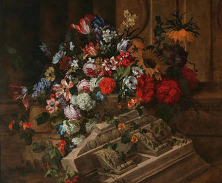 JeanBaptiste Monnoyer - Flowers near a classical cornice on a terrace.webp
