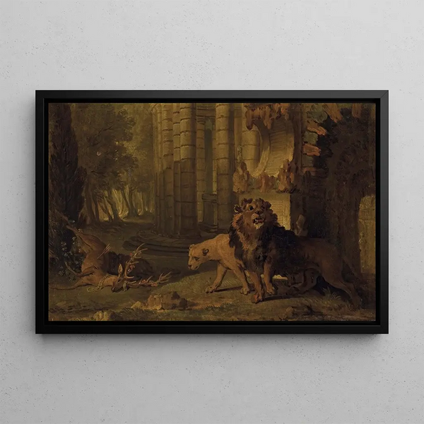 Atalante i Hippomen przemienieni w lwy - Jean-Baptiste Oudry — oprawiony obraz na ścianie