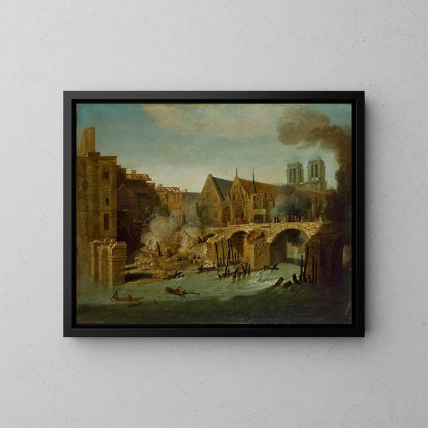 Mały Most po pożarze w 1718 roku - Jean-Baptiste Oudry — oprawiony obraz na ścianie