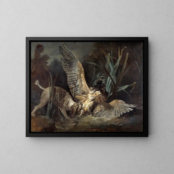 Epagneul chwytający ptaka - Jean-Baptiste Oudry — oprawiony obraz na ścianie