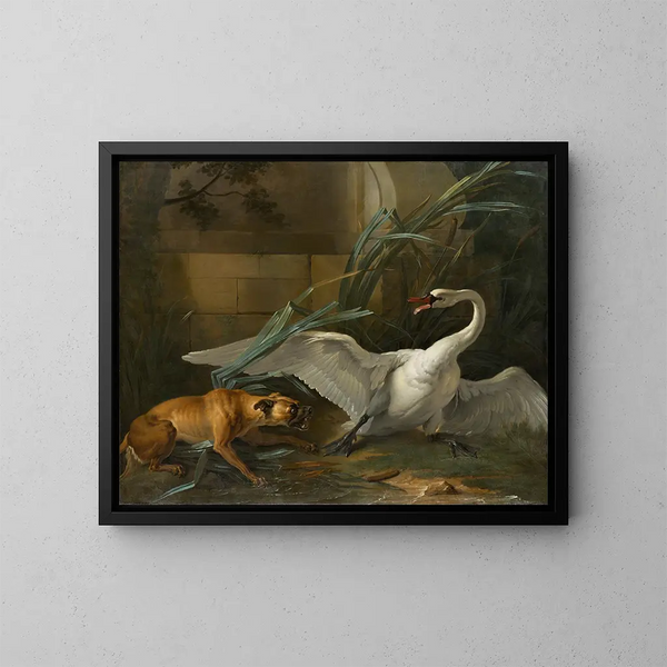 Cygne attaqué par un chien - Jean-Baptiste Oudry — oprawiony obraz na ścianie