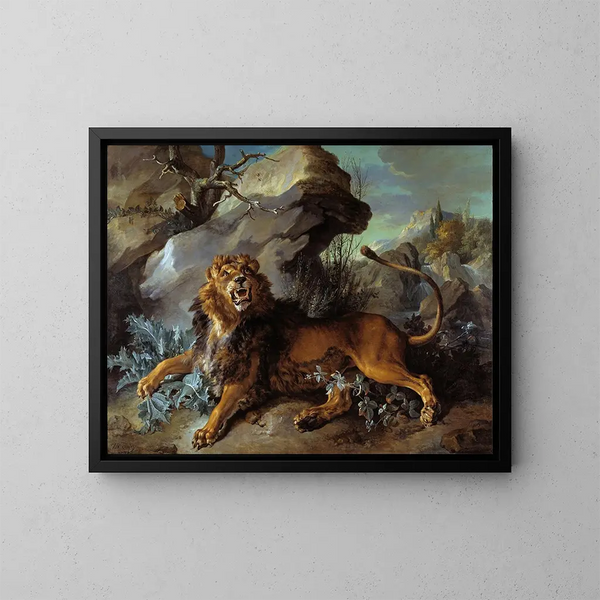 Lew i mucha - Jean-Baptiste Oudry — oprawiony obraz na ścianie