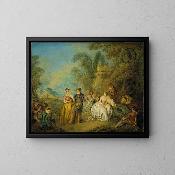 Fête galante avec un couple dansant - Jean-Baptiste Pater — oprawiony obraz na ścianie