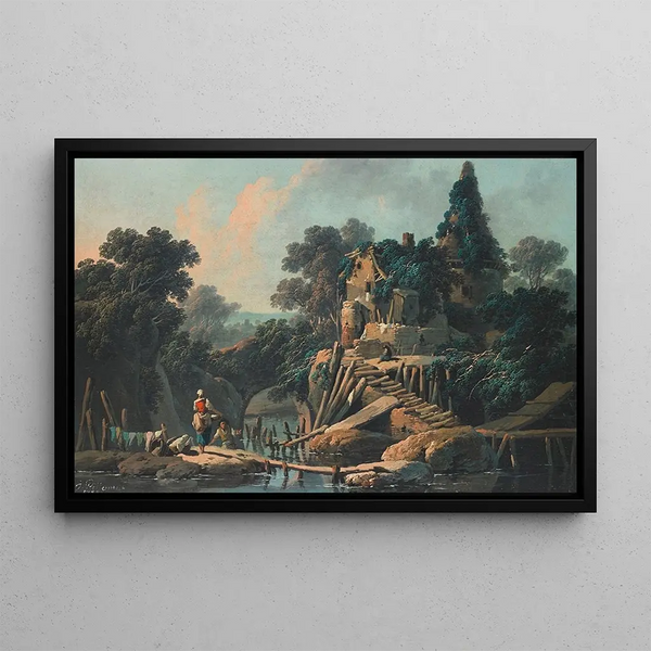La Vieille Ferme, paysage pastoral - Jean-Baptiste Pillement — oprawiony obraz na ścianie