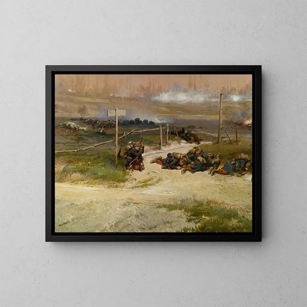 U podnóża słupa, fragment panoramy bitwy pod Champigny - Jean-Baptiste Édouard Detaille — oprawiony obraz na ścianie