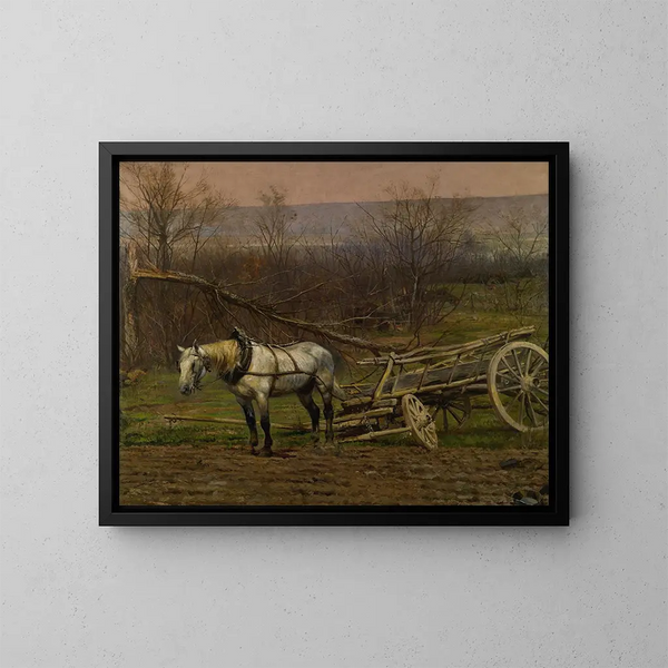 Charrette attelée d'un cheval blanc - Jean-Baptiste Édouard Detaille — oprawiony obraz na ścianie