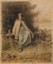 Młoda pasterka siedząca na barierce - Jean-François Millet — widok dzieła