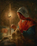 Kobieta szyjąca przy świetle lampy - Jean-François Millet — widok dzieła