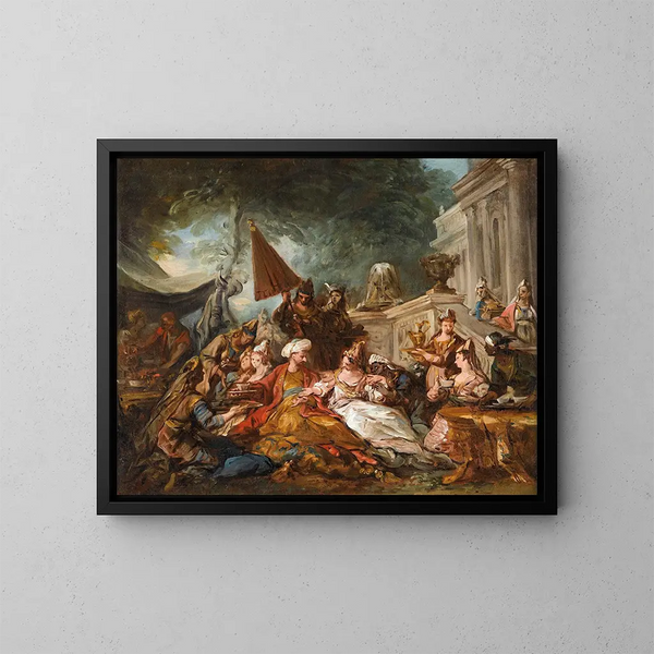 Scena orientalna lub ucztę Estery - Jean-François de Troy — oprawiony obraz na ścianie