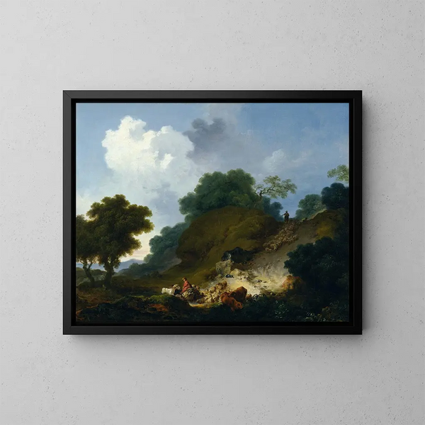 pejzażowy z pasterzami i stadem owiec - Jean-Honoré Fragonard — oprawiony obraz na ścianie
