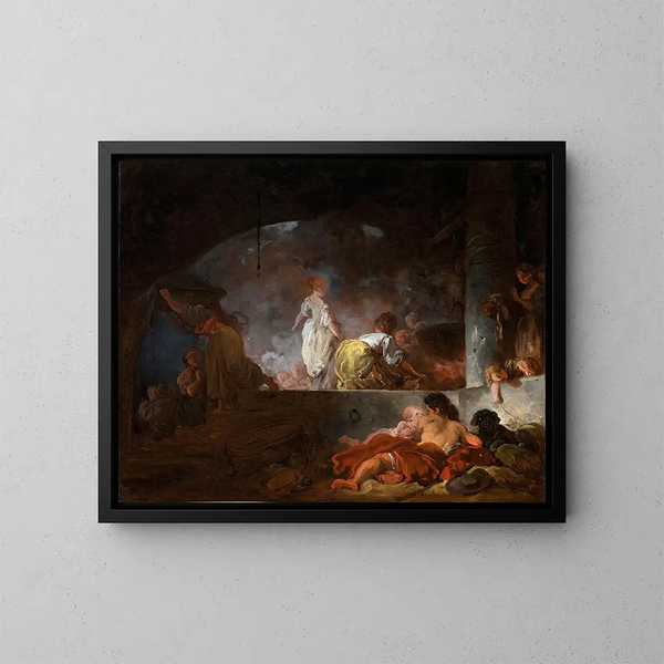 Les Blanchisseuses - Jean-Honoré Fragonard — oprawiony obraz na ścianie