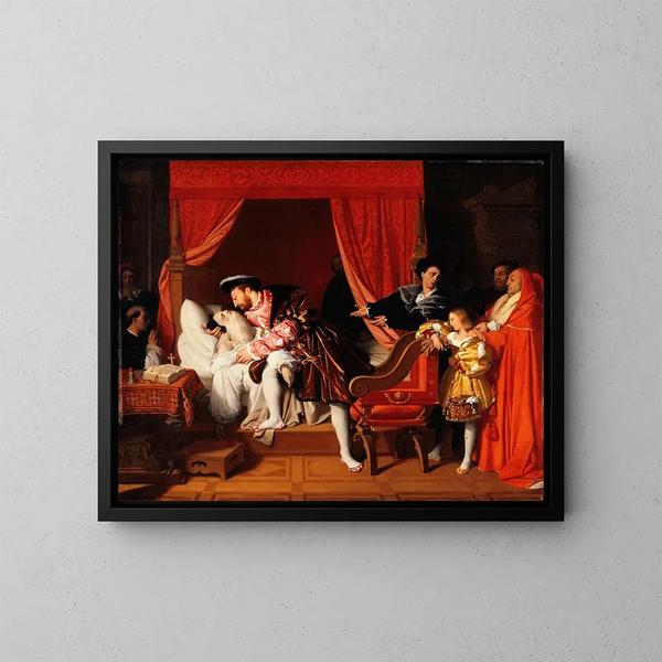 François I otrzymuje ostatnie oddechy Leonarda da Vinci - Jean-Auguste-Dominique Ingres — oprawiony obraz na ścianie