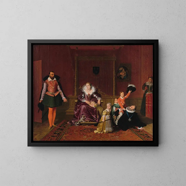 Henri IV grający z dziećmi w momencie, gdy ambasador Hiszpanii jest przyjęty w jego obecności - Jean-Auguste-Dominique Ingres — oprawiony obraz na ścianie
