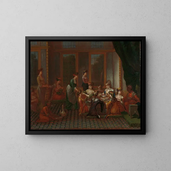 Bankiet kobiet tureckich wybitnych - Jean-Baptiste Vanmour — oprawiony obraz na ścianie